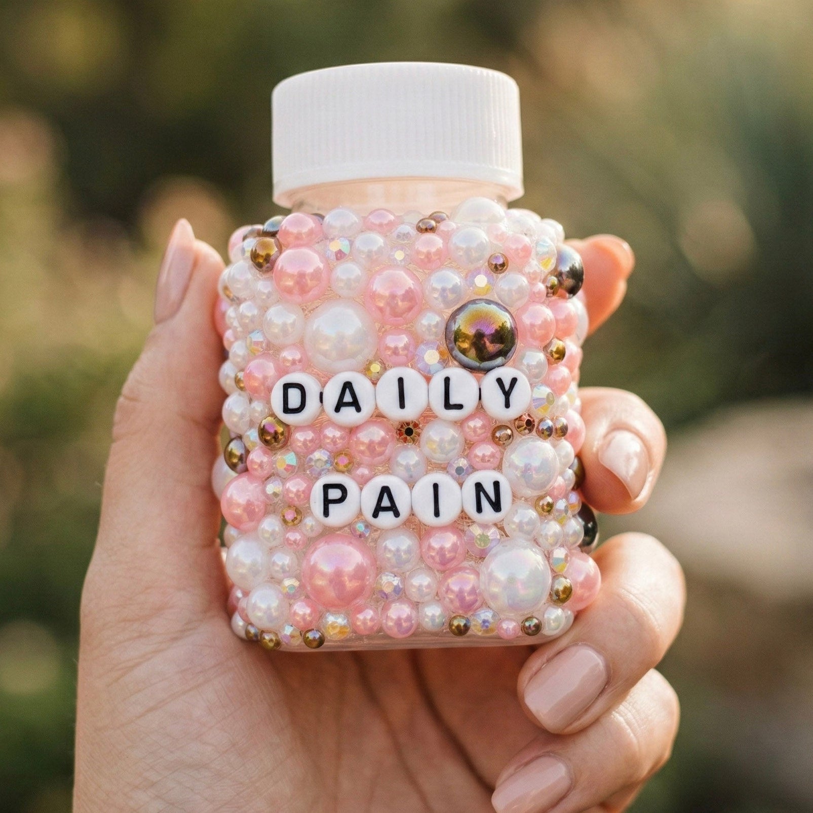 Funny ill decorative pill bottles with sarcastic humour. Empty prescription-style containers in custom colours. A perfect mental health or chronic illness gift.