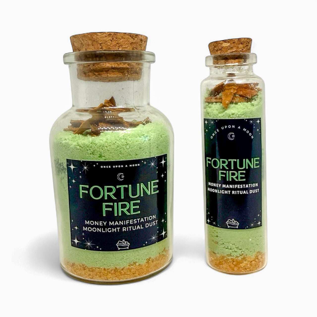 Handmade spiritual bath soak with herbal bath salts and dried flowers in a labelled glass jar, photographed in a witchcraft-inspired setting for manifestation and moon ritual use.