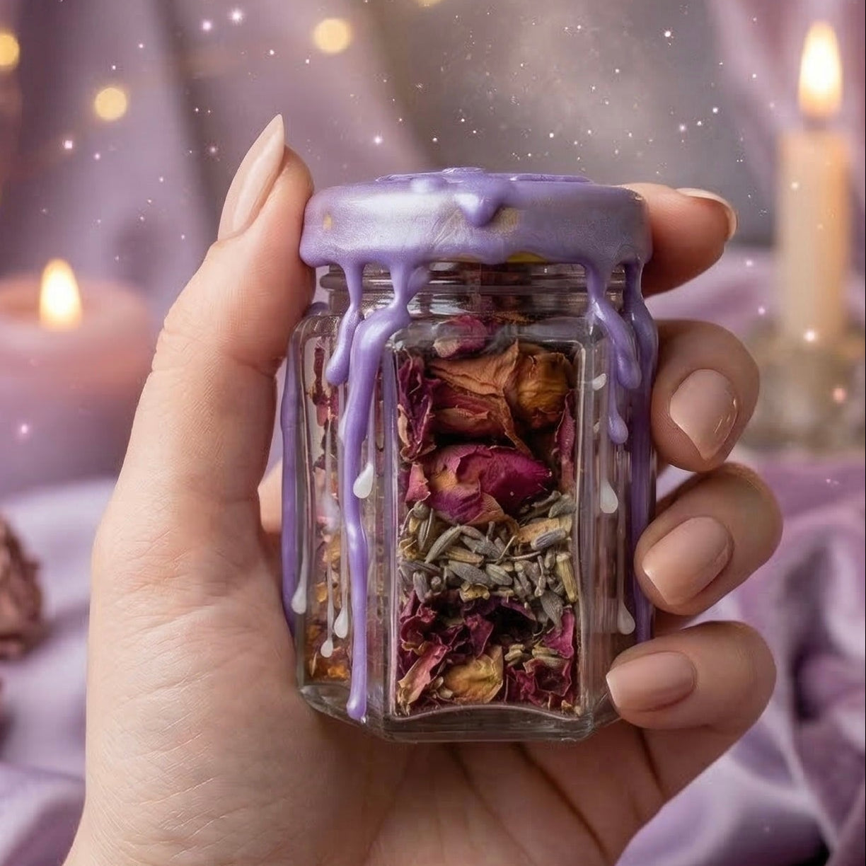 Goddess spell jar with moonstone crystal, rose petals and mugwort, feminine energy jar for confidence, intuition and empowerment, handmade and wax sealed