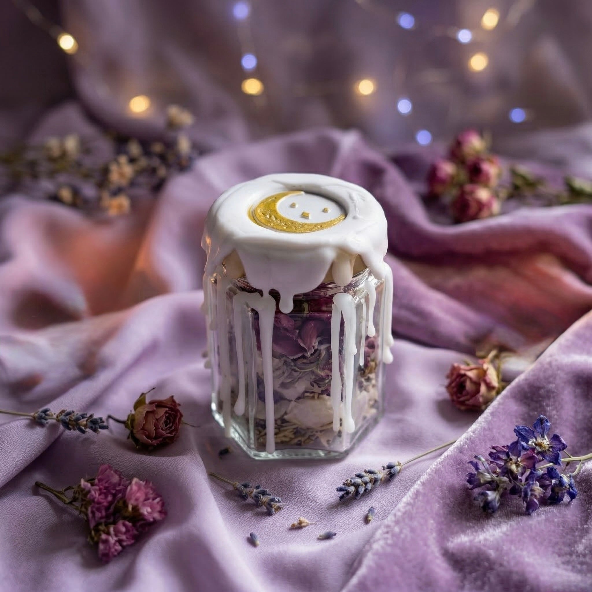 Bless your home with this handcrafted spell jar. Made with sage, rosemary, lavender and clear quartz to promote protection, peace and positive energy.