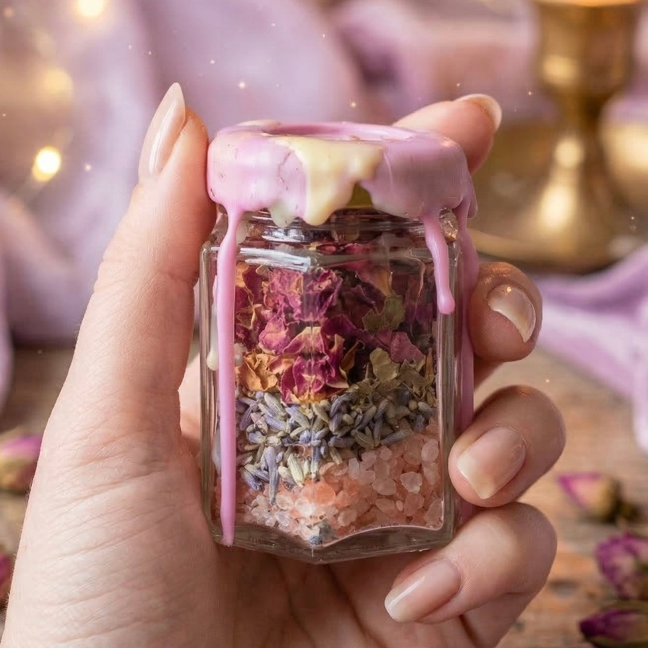 Love spell jar with rose quartz crystal, rose and jasmine, romance jar for attraction and connection, handmade and wax sealed