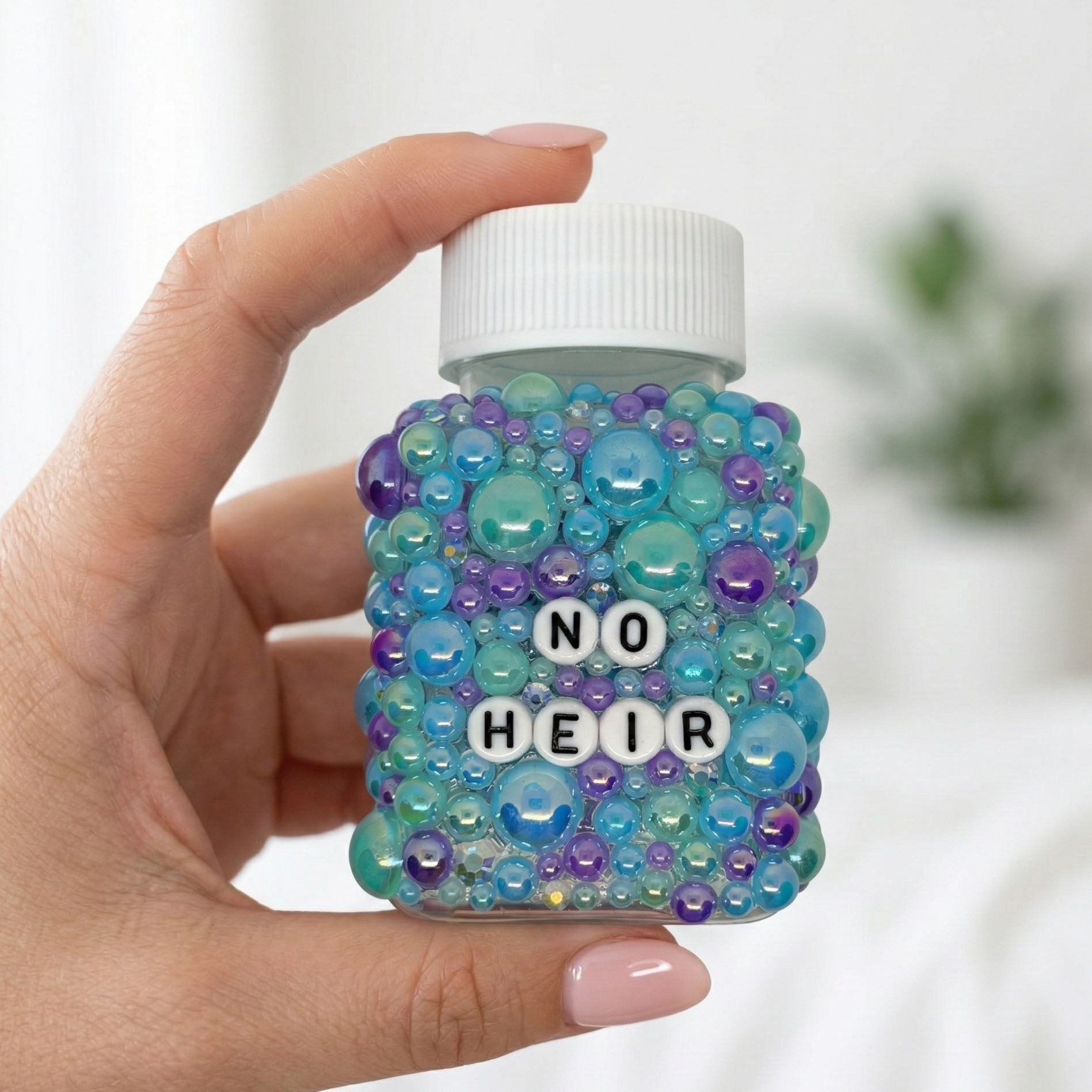 Funny decorative pill bottles with sarcastic humour. Empty prescription-style containers in custom colours. A perfect mental health or chronic illness gift.