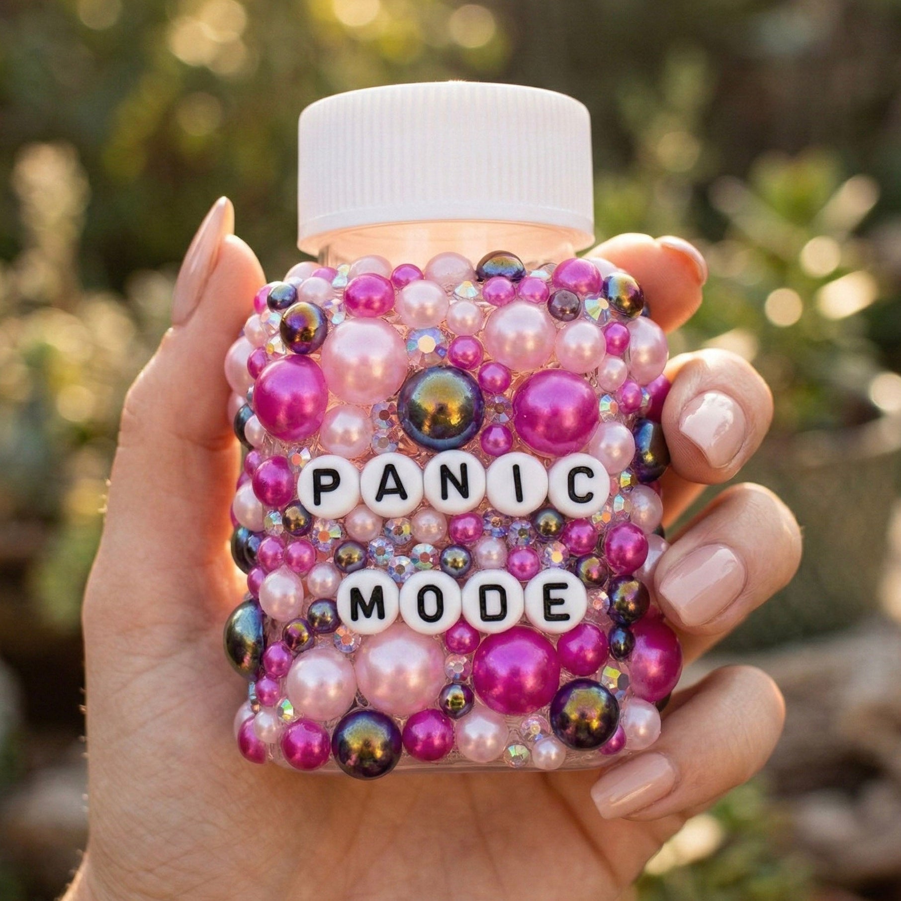Funny ill decorative pill bottles with sarcastic humour. Empty prescription-style containers in custom colours. A perfect mental health or chronic illness gift.
