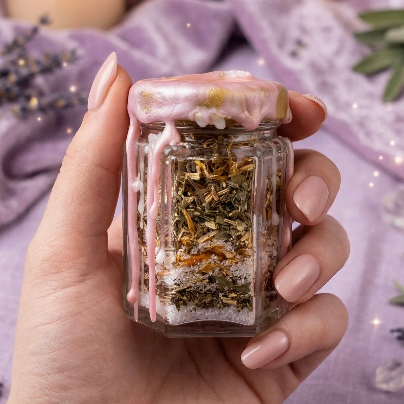 Positive energy spell jar with citrine crystal, mint and lemon balm, witchcraft jar for mood boost, motivation and uplifting energy, handmade and wax sealed