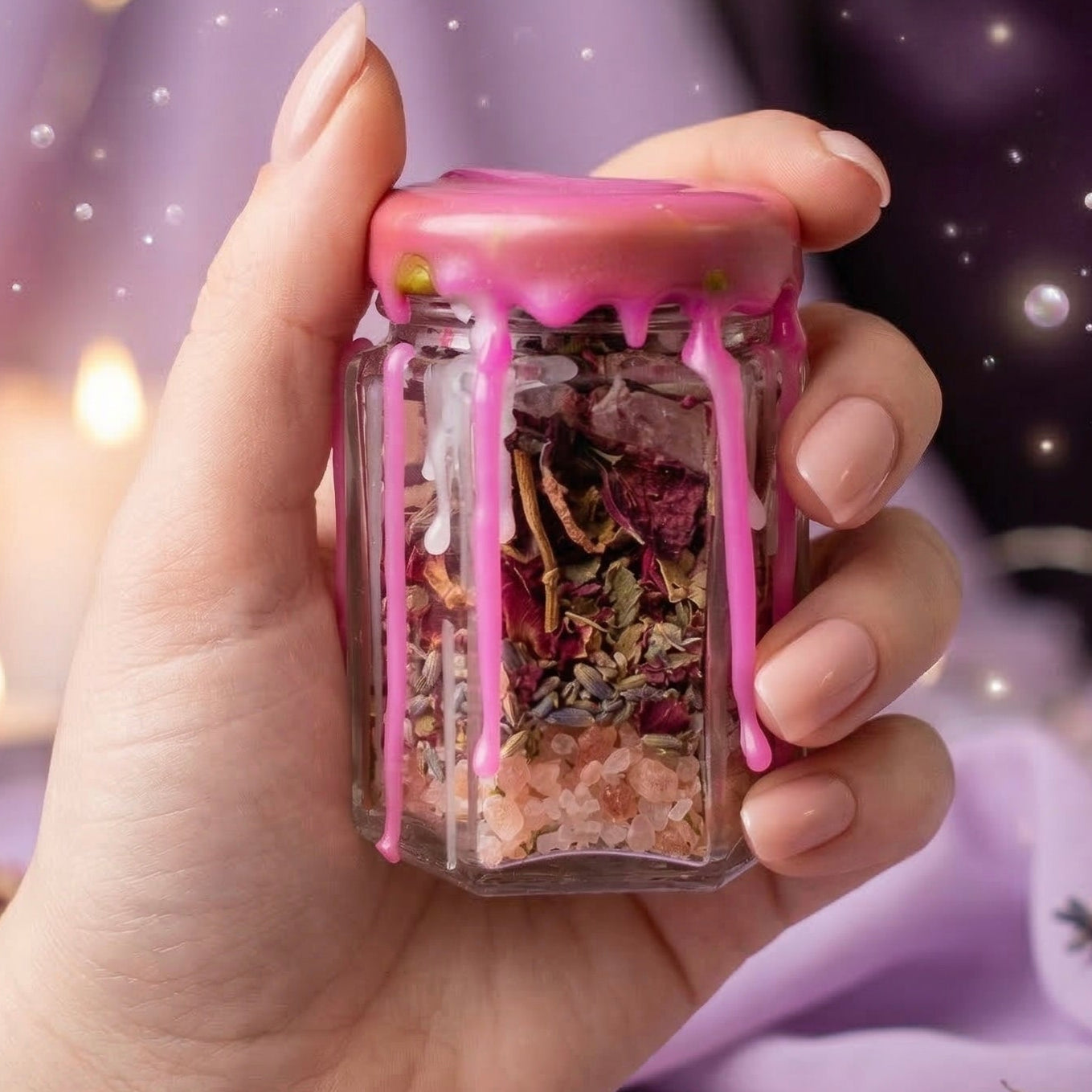 Self love spell jar with rose quartz crystal, rose petals and lavender, healing jar for confidence and emotional balance, handmade and wax sealed