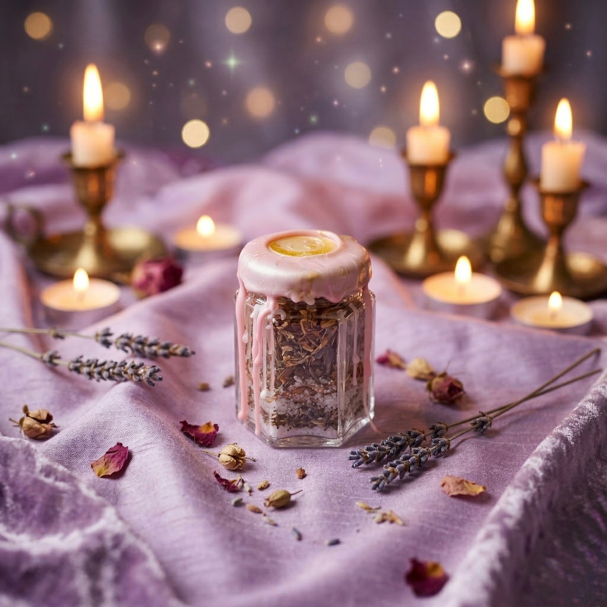 Positive energy spell jar with citrine crystal, mint and lemon balm, witchcraft jar for mood boost, motivation and uplifting energy, handmade and wax sealed